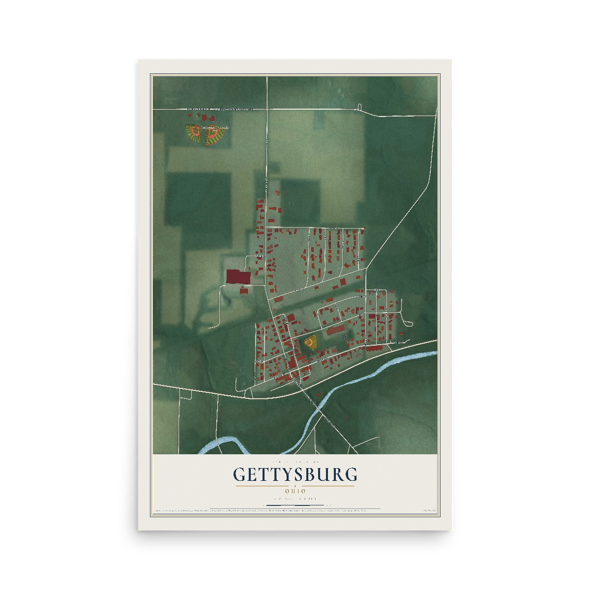 Map of Gettysburg, Ohio, 12 x 18 inch unframed archival matte print