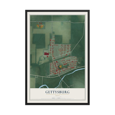 Map of Gettysburg, Ohio, 12 x 18 inch print in a black wood frame