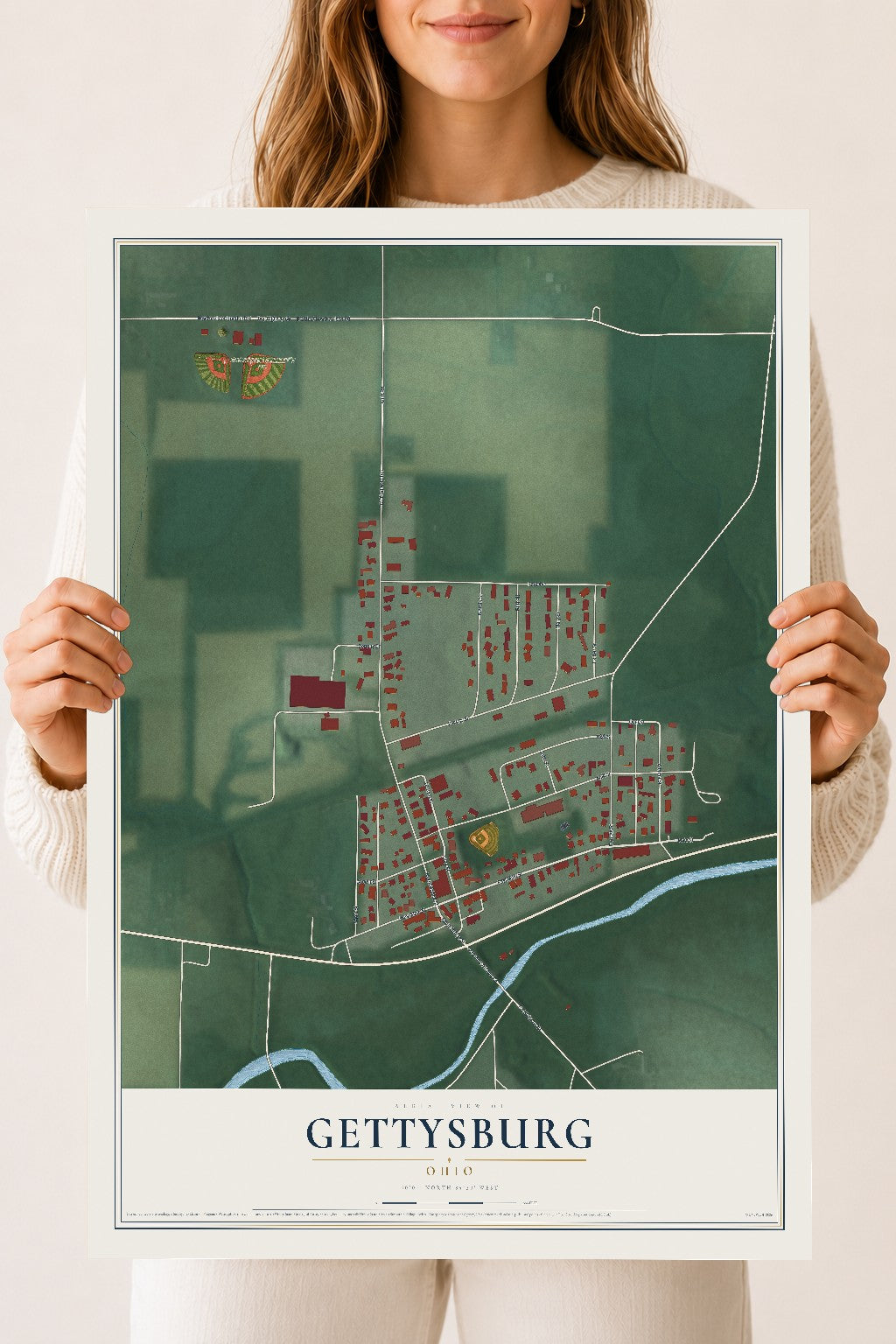 Map of Gettysburg, Ohio, 18 x 24 inch unframed archival matte print