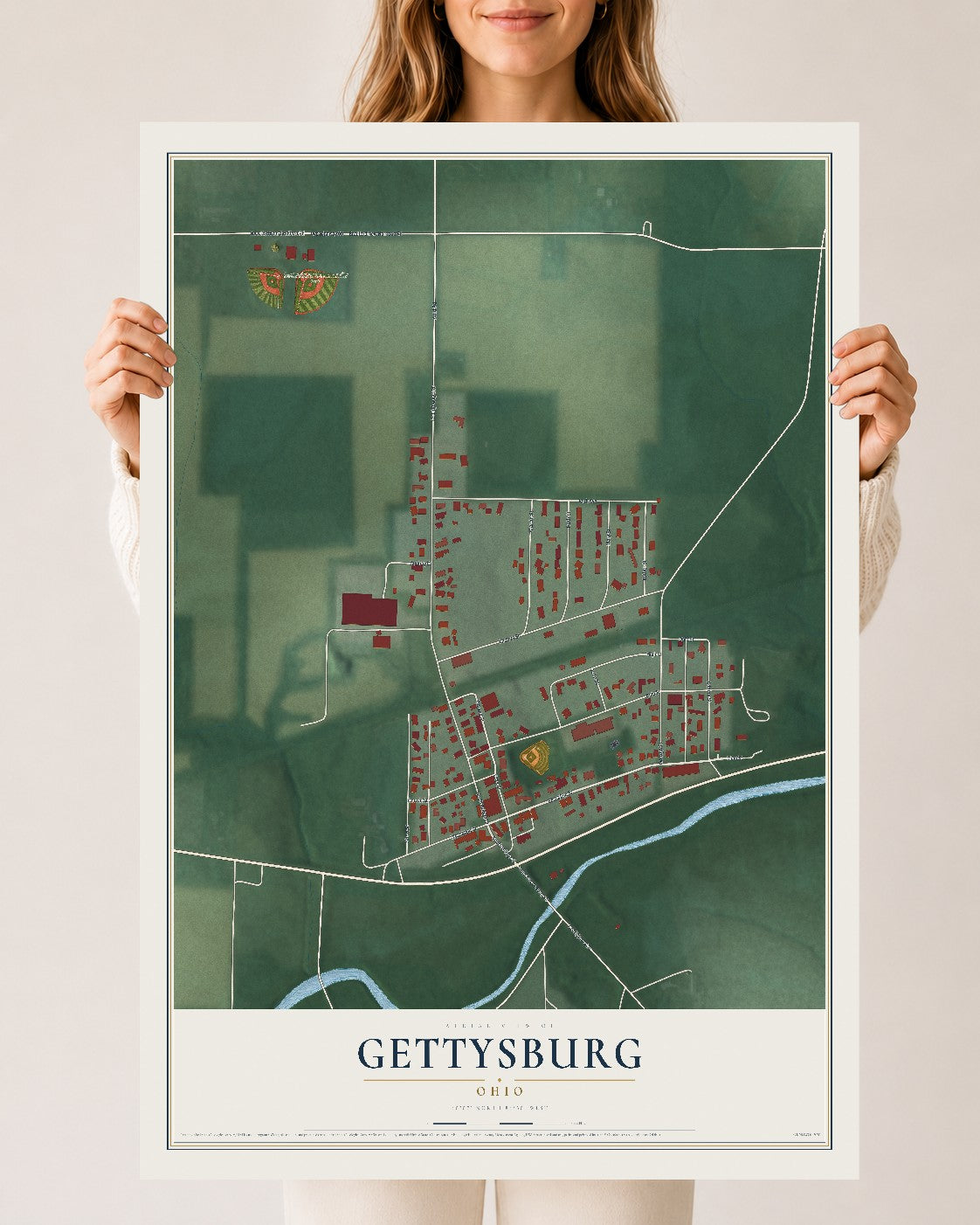 Map of Gettysburg, Ohio, 24 x 36 inch unframed archival matte print
