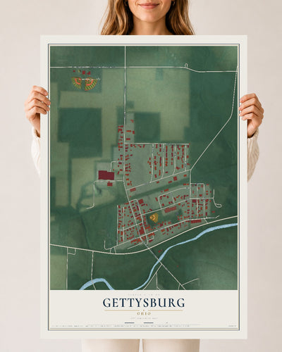 Map of Gettysburg, Ohio, 24 x 36 inch unframed archival matte print