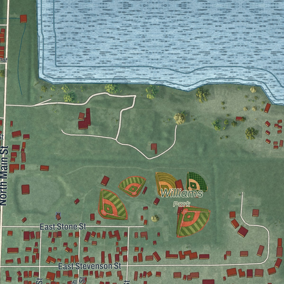Second close-up of the map of Gibsonburg, Ohio print showing more streets and buildings