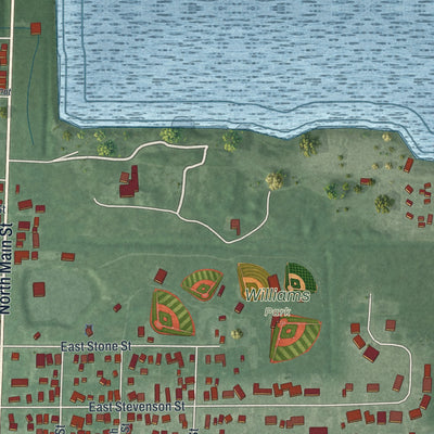 Second close-up of the map of Gibsonburg, Ohio print showing more streets and buildings