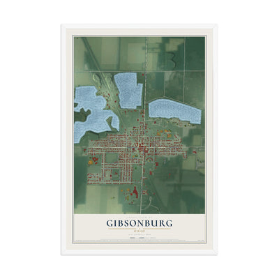 Map of Gibsonburg, Ohio, 12 x 18 inch print in a white wood frame