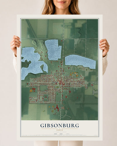 Map of Gibsonburg, Ohio, 24 x 36 inch unframed archival matte print