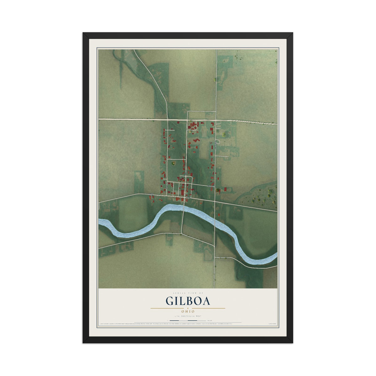 Map of Gilboa, Ohio, 12 x 18 inch print in a black wood frame