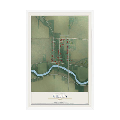 Map of Gilboa, Ohio, 12 x 18 inch print in a white wood frame