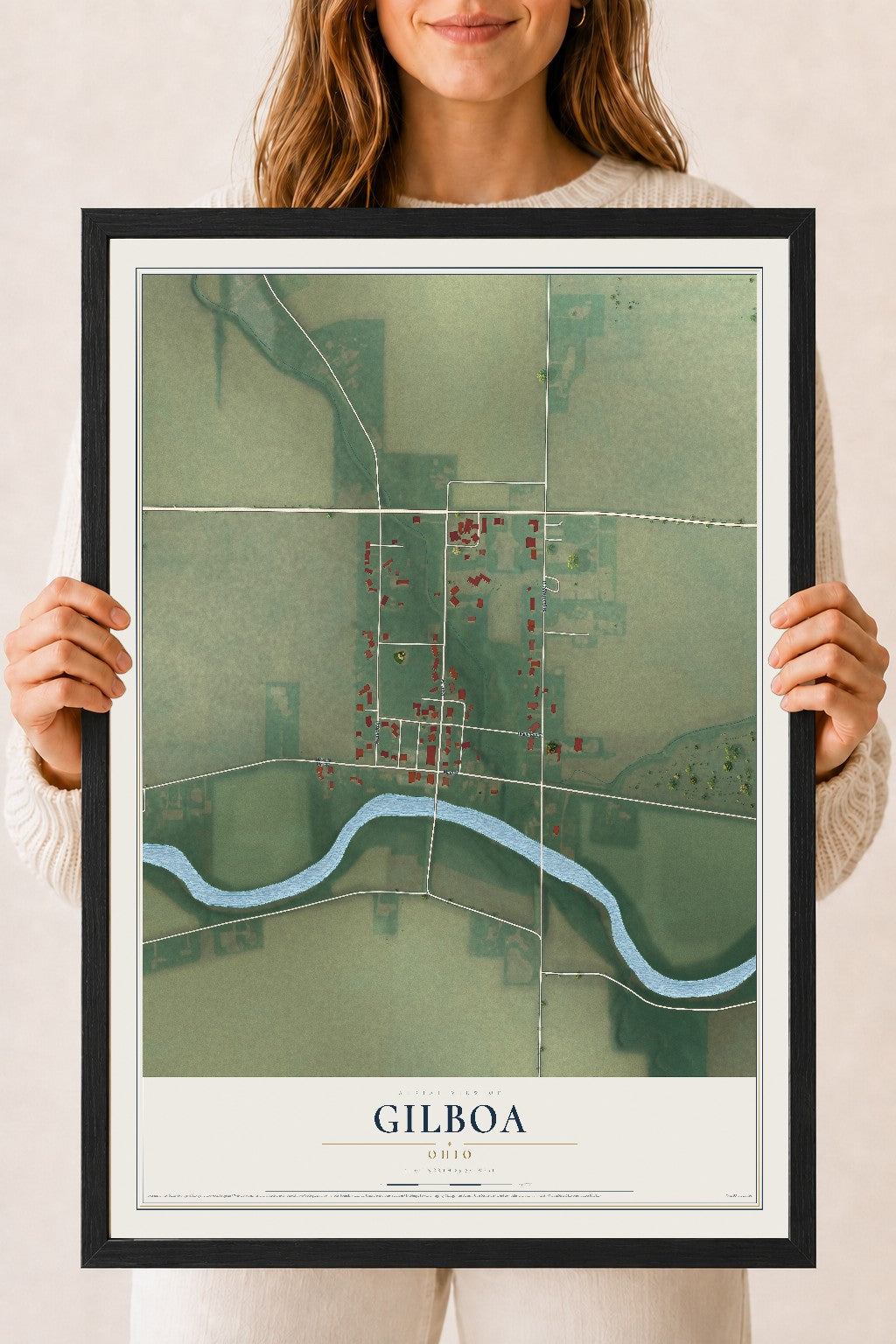 Map of Gilboa, Ohio, 18 x 24 inch print in a black wood frame