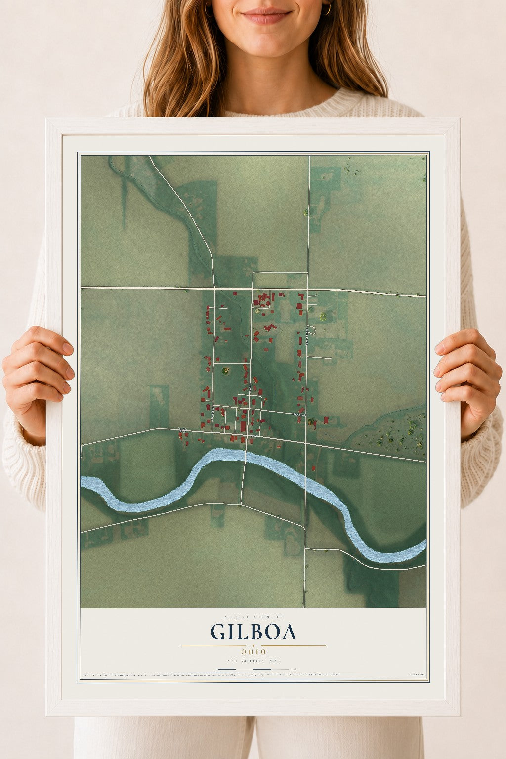 Map of Gilboa, Ohio, 18 x 24 inch print in a white wood frame