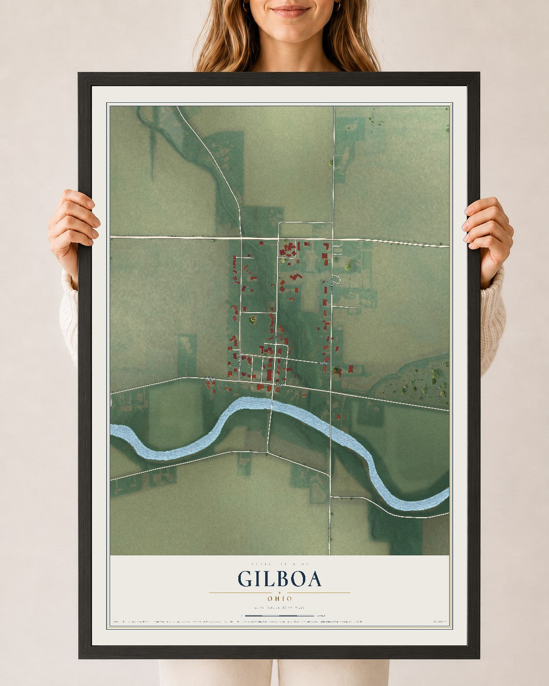 Map of Gilboa, Ohio, 24 x 36 inch print in a black wood frame