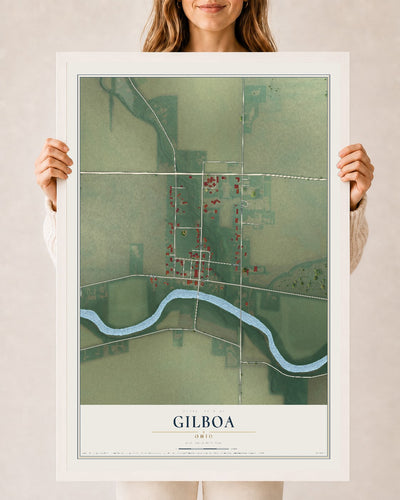Map of Gilboa, Ohio, 24 x 36 inch print in a white wood frame