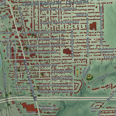 Close-up of the map of Girard, Ohio print showing street and building detail
