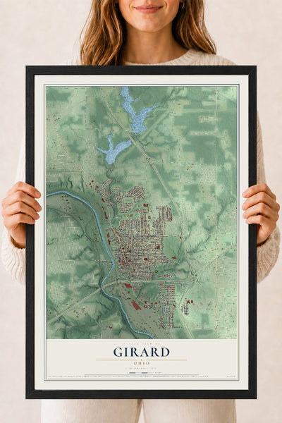 Map of Girard, Ohio, 18 x 24 inch print in a black wood frame