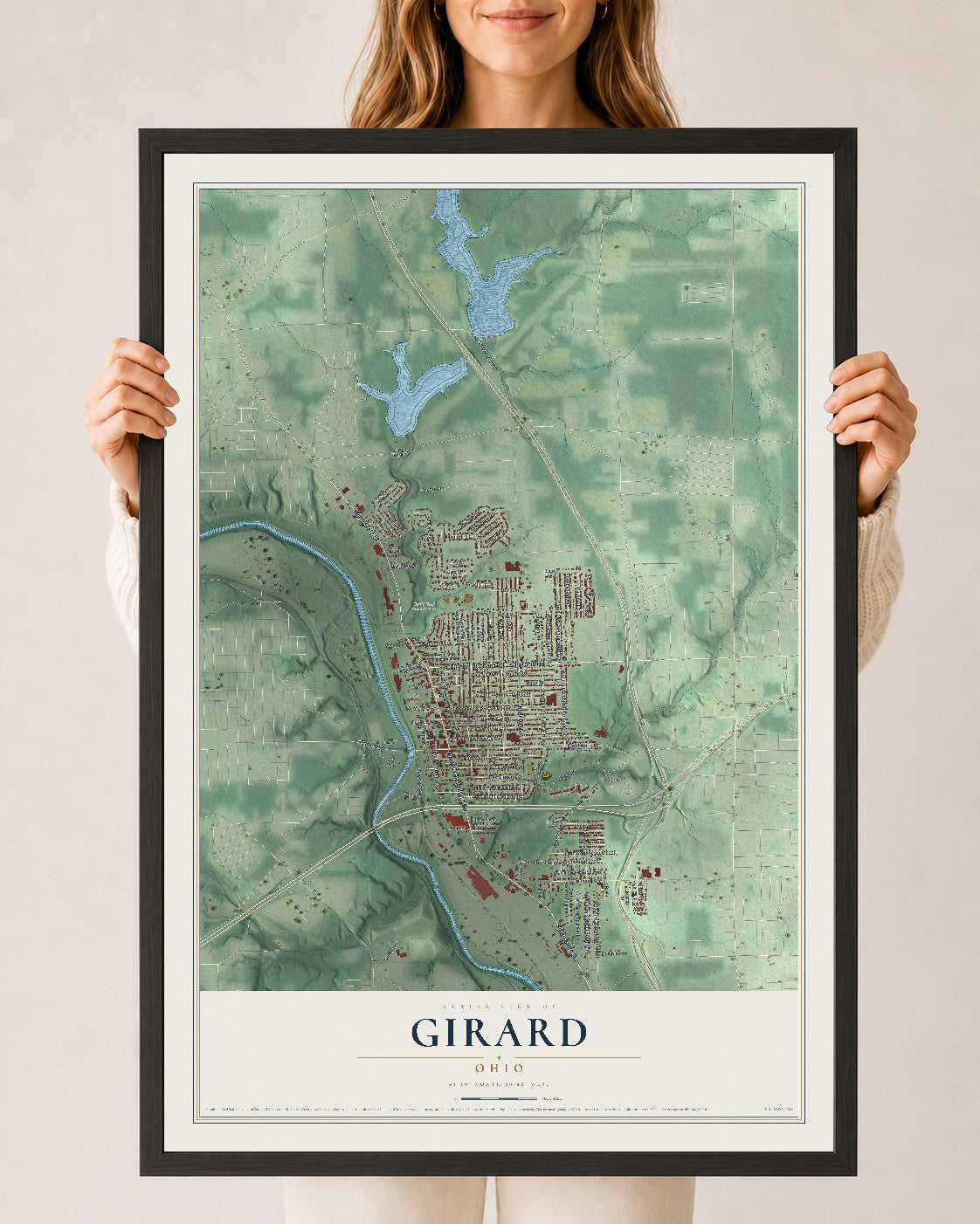 Map of Girard, Ohio, 24 x 36 inch print in a black wood frame