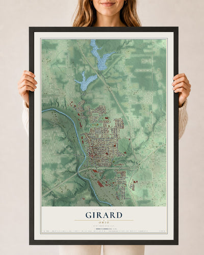 Map of Girard, Ohio, 24 x 36 inch print in a black wood frame