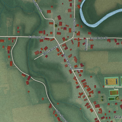 Second close-up of the map of Glandorf, Ohio print showing more streets and buildings