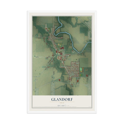 Map of Glandorf, Ohio, 12 x 18 inch print in a white wood frame