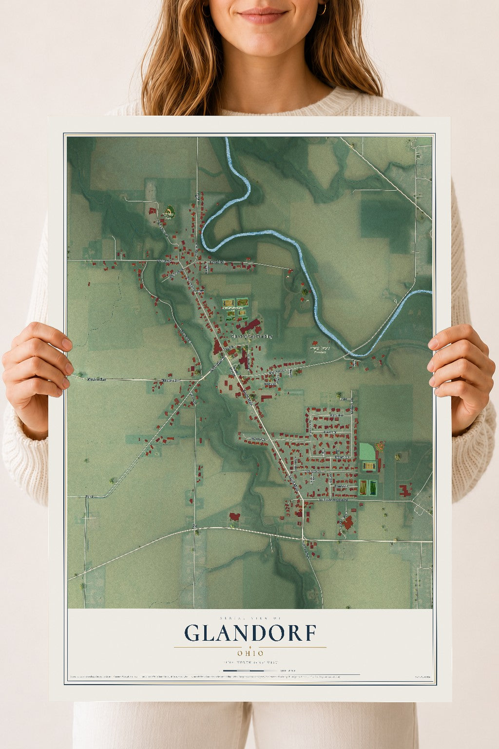 Map of Glandorf, Ohio, 18 x 24 inch unframed archival matte print