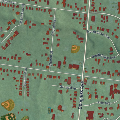 Close-up of the map of Glendale, Ohio print showing street and building detail