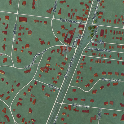 Second close-up of the map of Glendale, Ohio print showing more streets and buildings