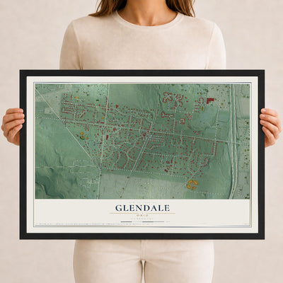 Map of Glendale, Ohio, 12 x 18 inch print in a black wood frame