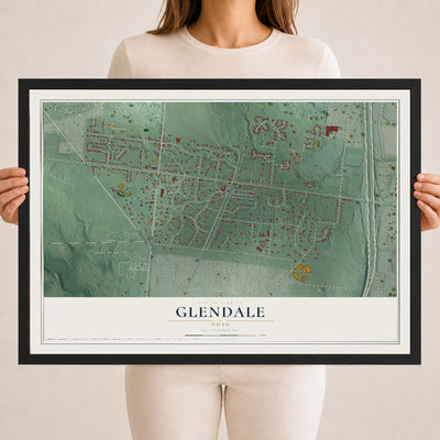 Map of Glendale, Ohio, 18 x 24 inch print in a black wood frame