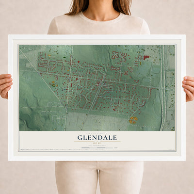 Map of Glendale, Ohio, 18 x 24 inch print in a white wood frame