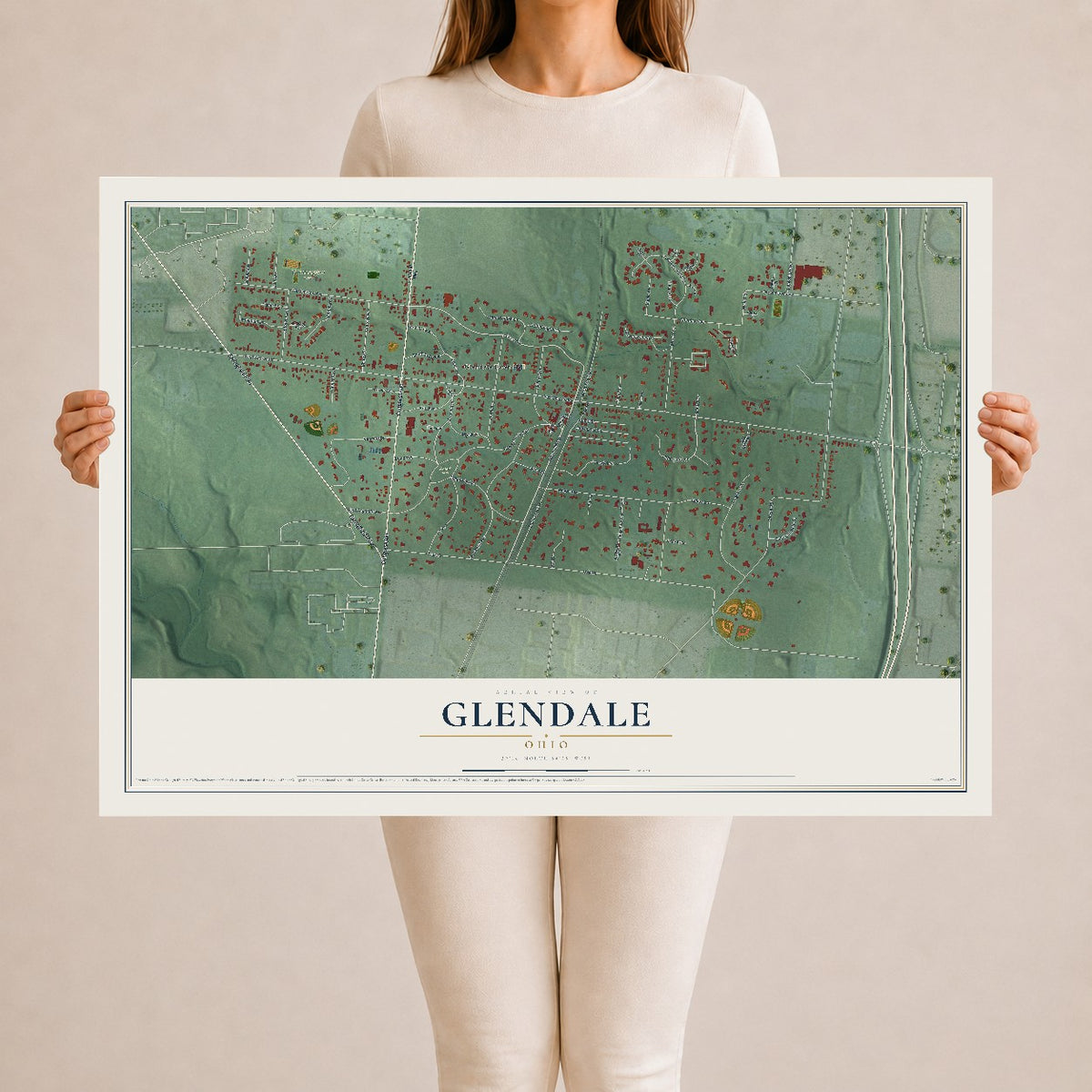 Map of Glendale, Ohio, 24 x 36 inch unframed archival matte print