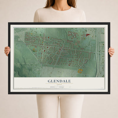 Map of Glendale, Ohio, 24 x 36 inch print in a black wood frame
