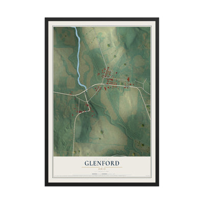 Map of Glenford, Ohio, 12 x 18 inch print in a black wood frame