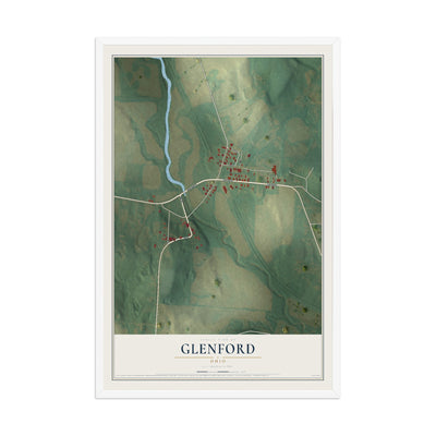 Map of Glenford, Ohio, 12 x 18 inch print in a white wood frame