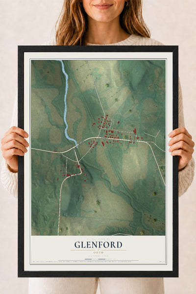 Map of Glenford, Ohio, 18 x 24 inch print in a black wood frame