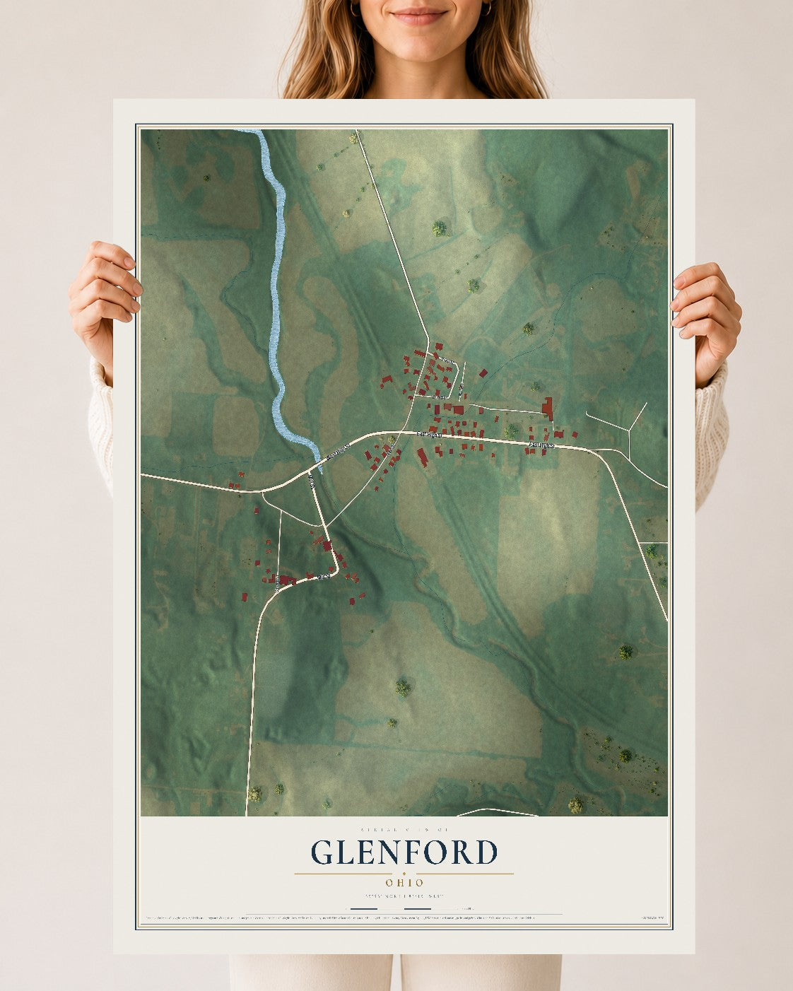 Map of Glenford, Ohio, 24 x 36 inch unframed archival matte print