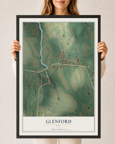 Map of Glenford, Ohio, 24 x 36 inch print in a black wood frame