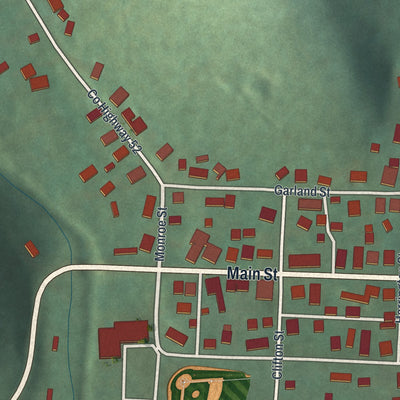 Close-up of the map of Glenmont, Ohio print showing street and building detail