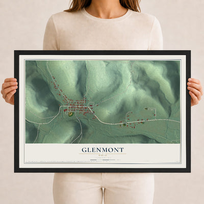 Map of Glenmont, Ohio, 12 x 18 inch print in a black wood frame