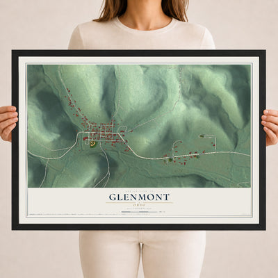 Map of Glenmont, Ohio, 18 x 24 inch print in a black wood frame