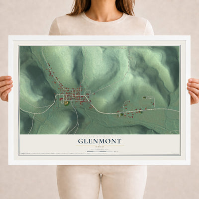 Map of Glenmont, Ohio, 18 x 24 inch print in a white wood frame