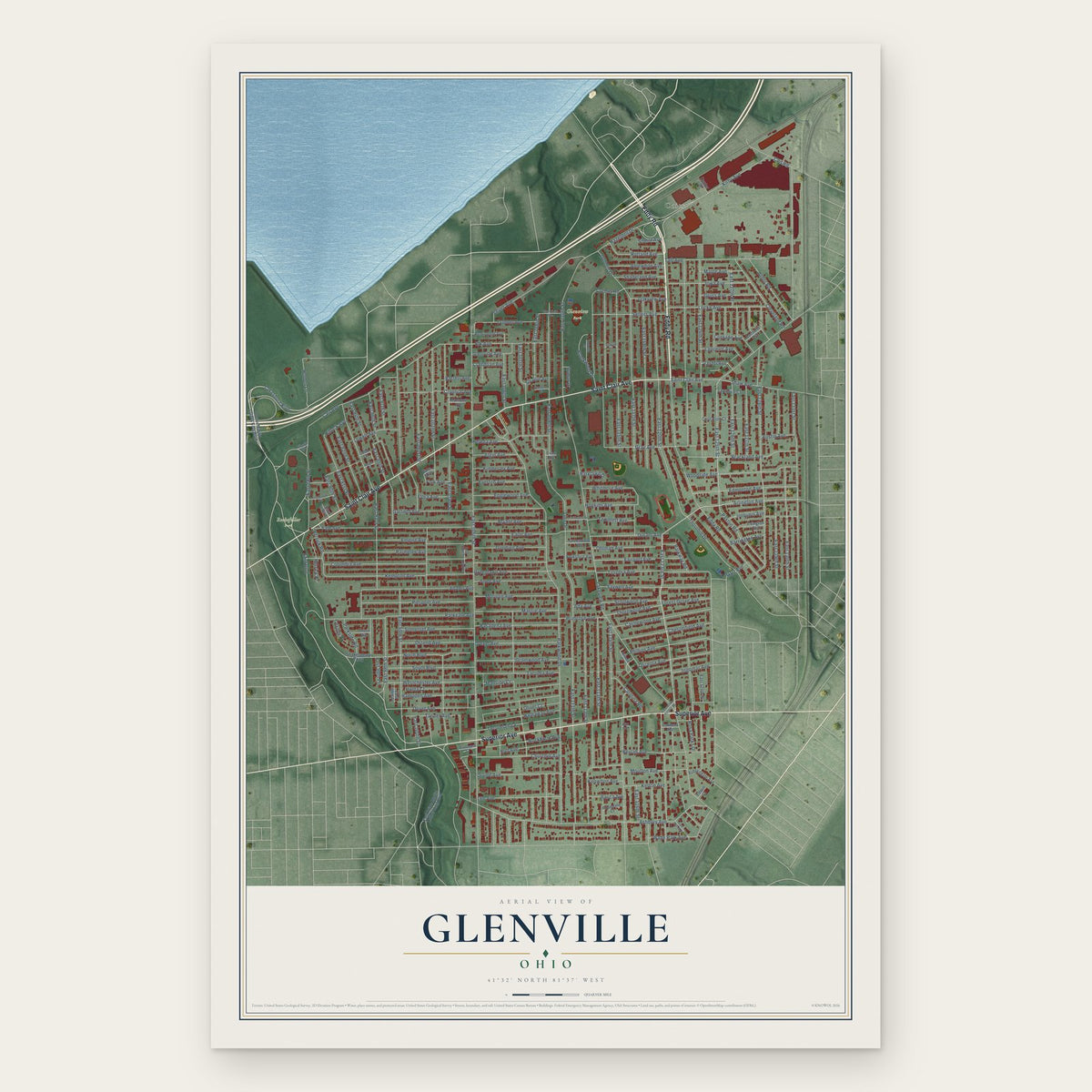 Glenville, Ohio map print, the full design