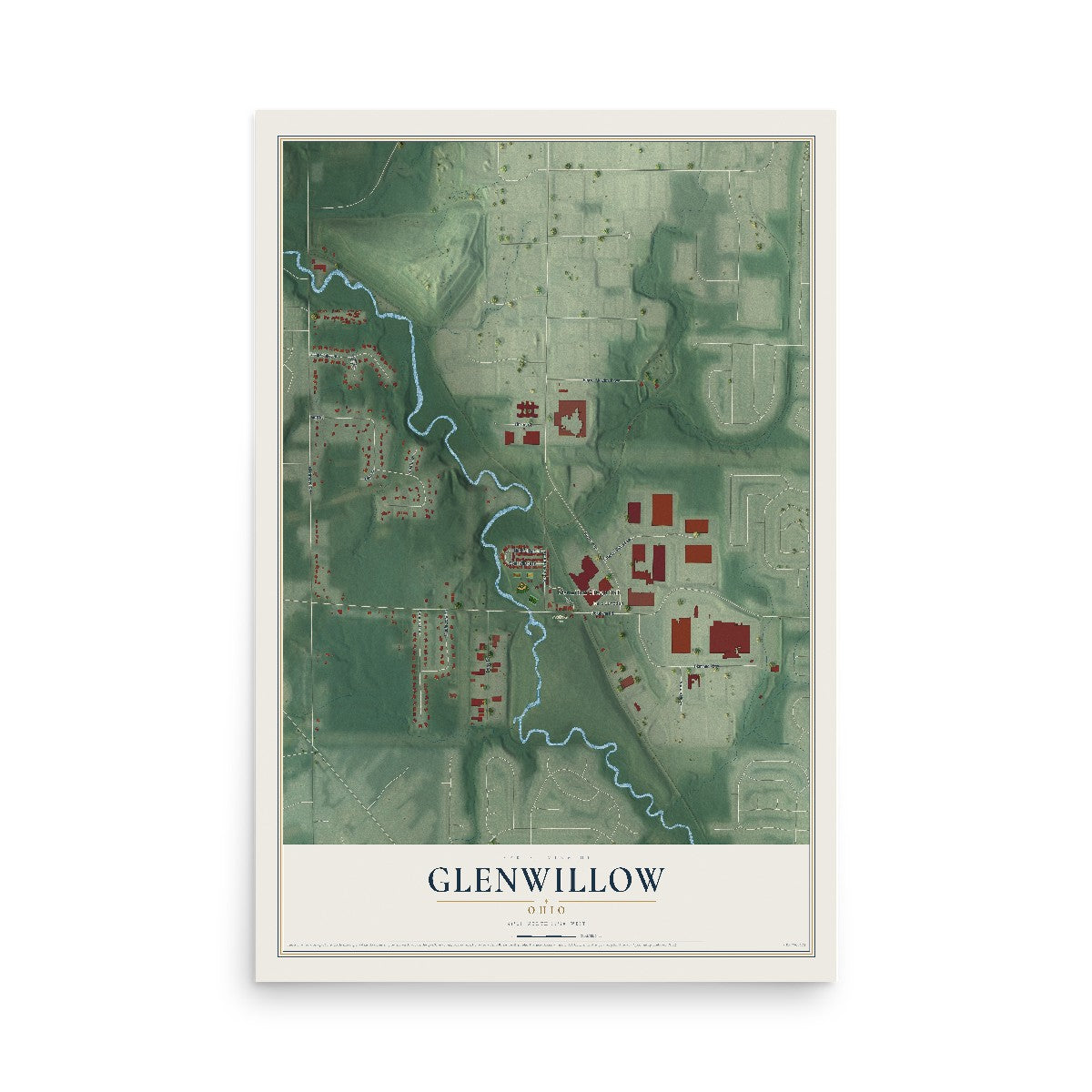 Map of Glenwillow, Ohio, 12 x 18 inch unframed archival matte print