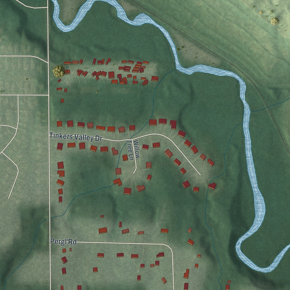 Second close-up of the map of Glenwillow, Ohio print showing more streets and buildings
