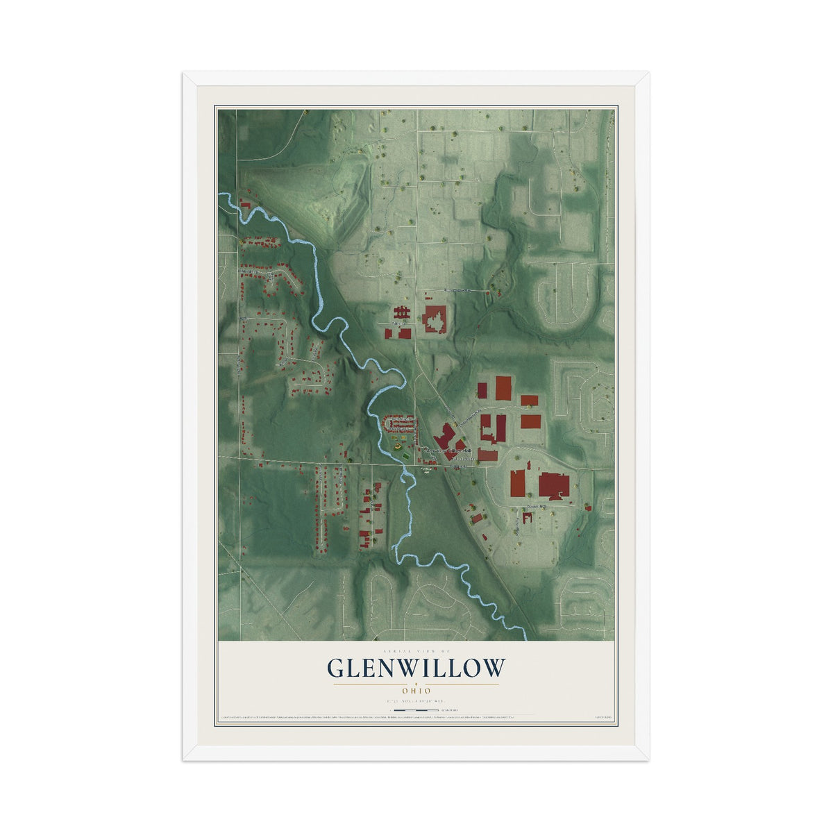Map of Glenwillow, Ohio, 12 x 18 inch print in a white wood frame