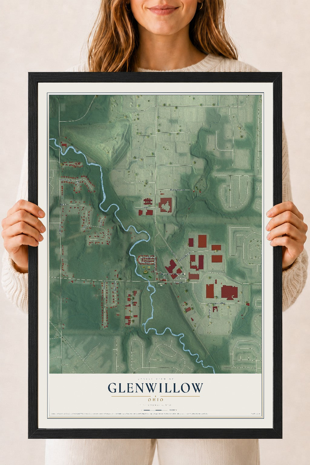 Map of Glenwillow, Ohio, 18 x 24 inch print in a black wood frame