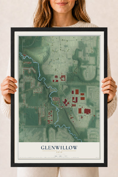 Map of Glenwillow, Ohio, 18 x 24 inch print in a black wood frame
