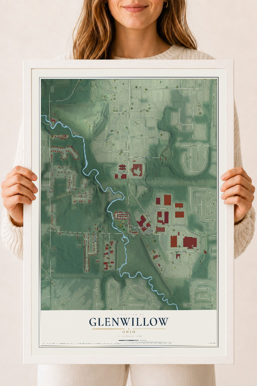 Map of Glenwillow, Ohio, 18 x 24 inch print in a white wood frame