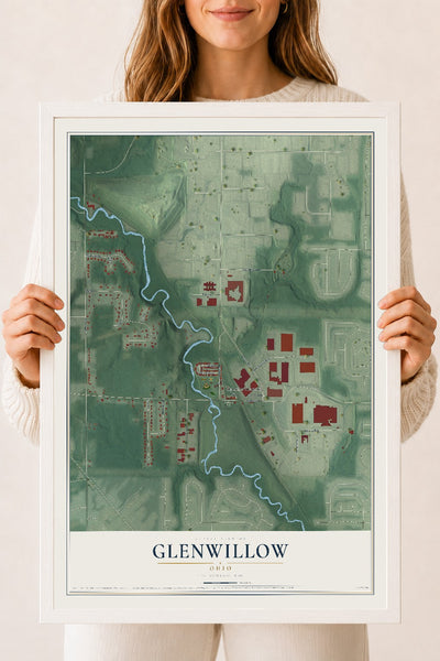 Map of Glenwillow, Ohio, 18 x 24 inch print in a white wood frame