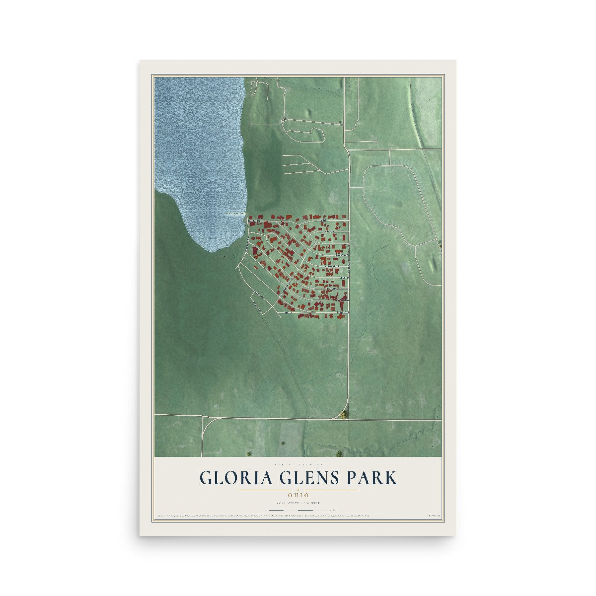 Map of Gloria Glens Park, Ohio, 12 x 18 inch unframed archival matte print