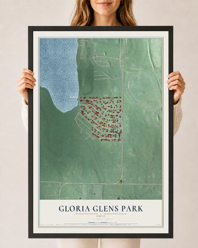 Map of Gloria Glens Park, Ohio, 24 x 36 inch print in a black wood frame