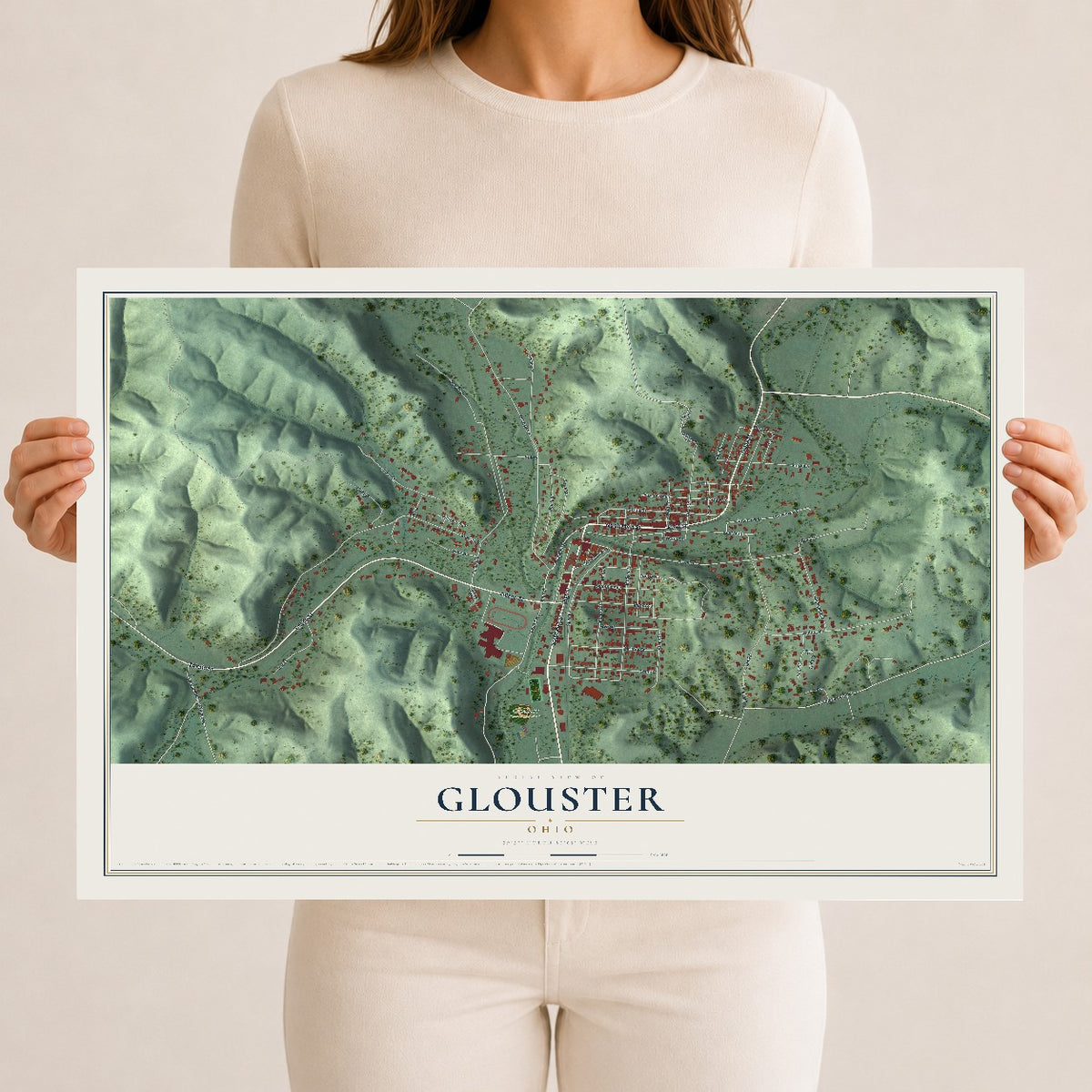 Map of Glouster, Ohio, 12 x 18 inch unframed archival matte print