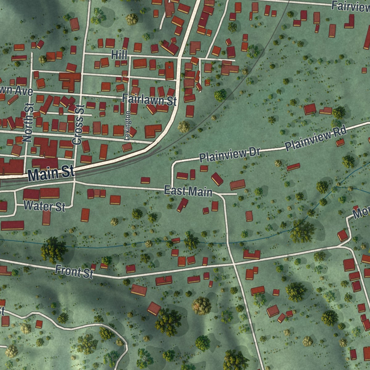 Second close-up of the map of Glouster, Ohio print showing more streets and buildings